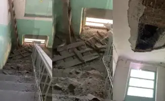 Обрушение потолка в двухэтажном доме Актобе: кирпичи и штукатурка на лестничной клетке