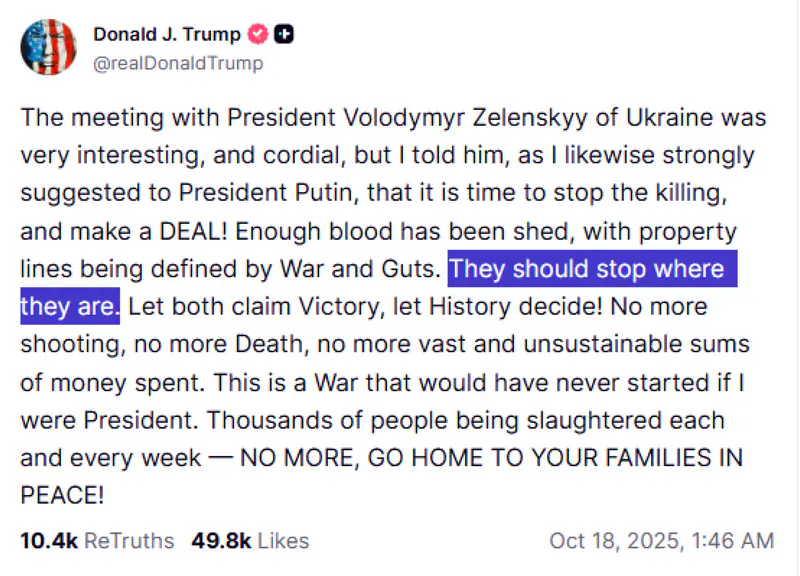 Скриншот поста Дональда Трампа в Truth Social