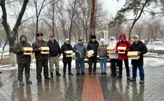 Кормушки для птиц в парке Майкудука в Караганде в рамках акции Таза Қазақстан
