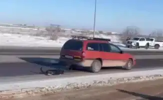 В Астане мужчина 'выгуливал' собаку, привязав её к своему автомобилю, что вызвало общественный резонанс и реакцию полиции.
