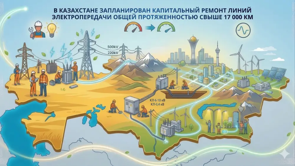Капитальный ремонт линий электропередачи в Казахстане 17098 км обновление подстанций и распределительных пунктов Актобе