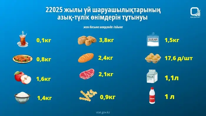 О потреблении продуктов питания в домашних хозяйствах в 2025 году Актобе