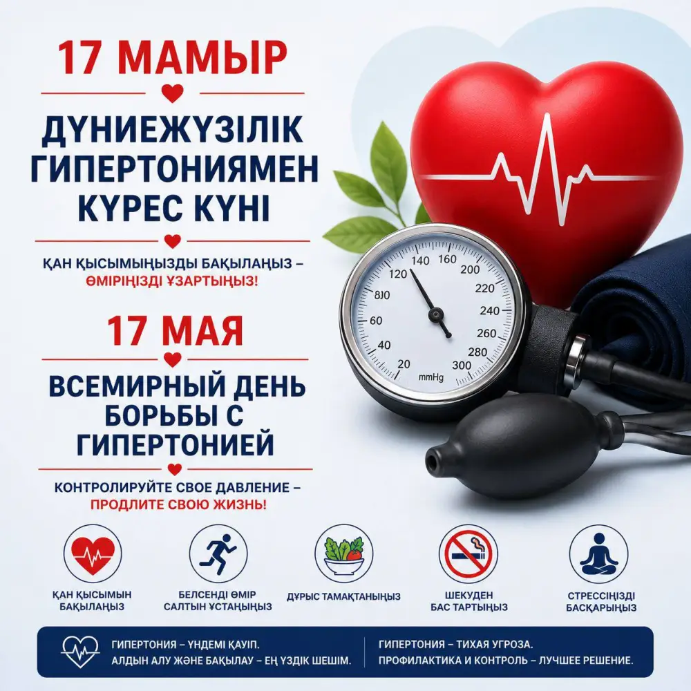 17 МАЯ: МИРОВОЕ СООБЩЕСТВО ОБЪЕДИНЯЕТСЯ В БОРЬБЕ С АРТЕРИАЛЬНОЙ ГИПЕРТОНИЕЙ Актобе
