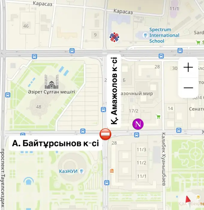 Временное закрытие движения на пересечении улиц Байтурсынова и Аманжолова для ремонта Актобе