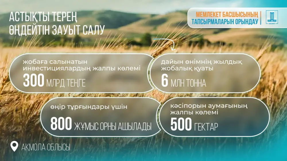 В Акмолинской области построят завод по переработке зерна Актобе