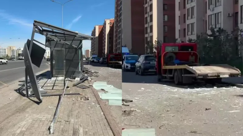 Эвакуатор протаранил остановку в Астане на улице Айтматова: кадры с места происшествия Актобе