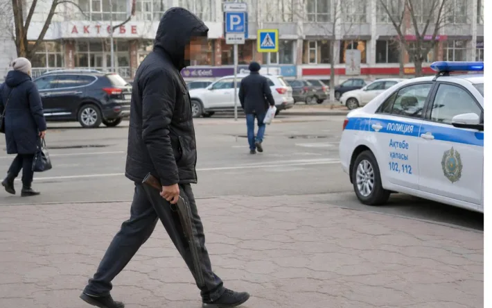 Пьяный актюбинец с ружьем: гуляние по городу Актобе